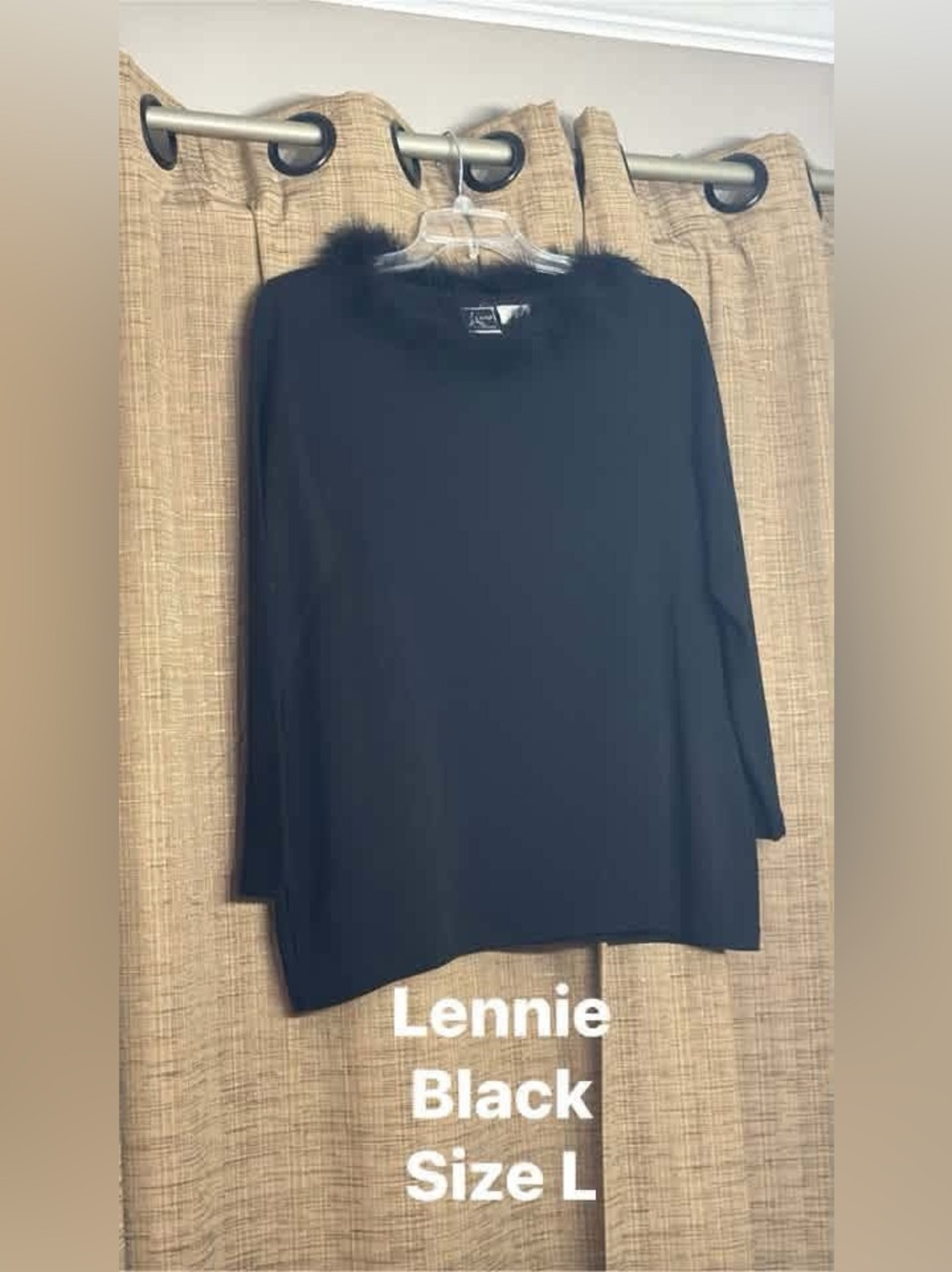 Lennie Black Women's Fur-Trim Scoop Neck Top size Large VGUC at